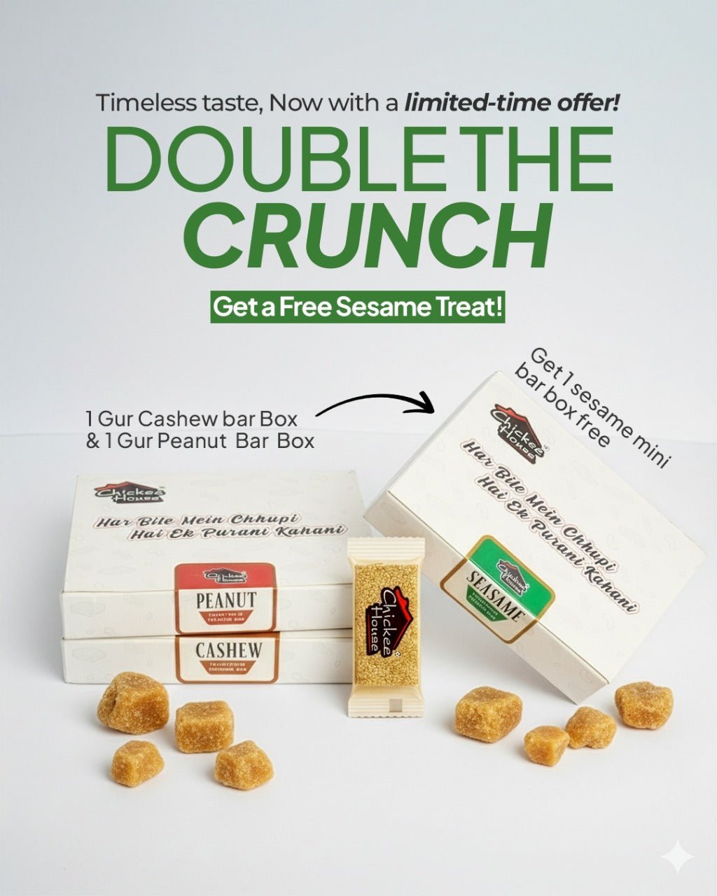 Gur Chickee Cashew & Peanut - Mini Sesame Bar Free